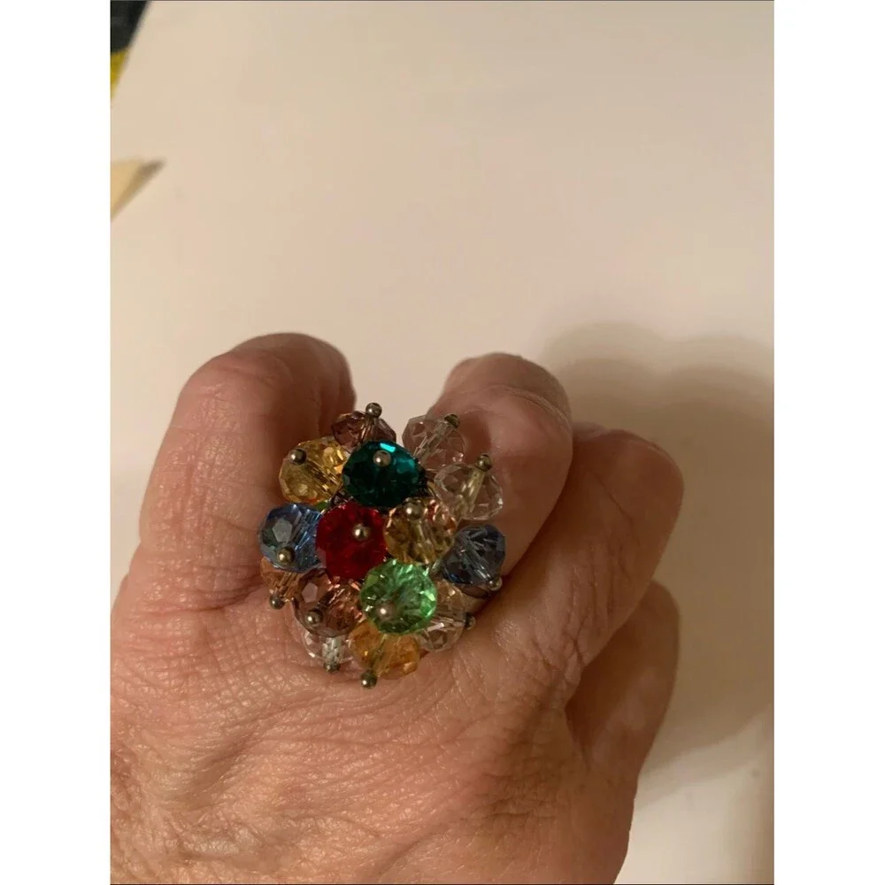 Multicolor Crystal Cluster Statement Ring - Women Jewelry Vintage